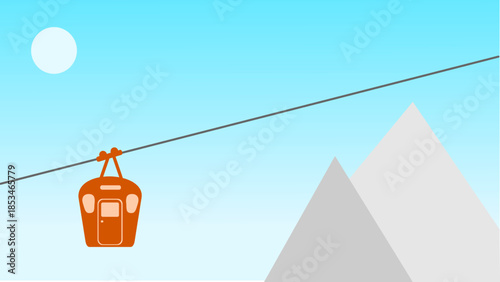 Cable Car Gondola Over Mountains Flat Vector Illustration