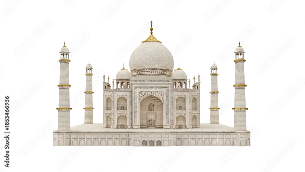 Fototapeta premium White Marble Taj Mahal Monument Model on White Background