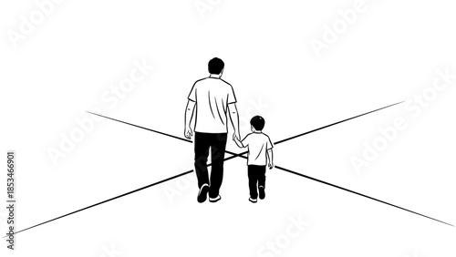 Father and son walking together holding hands.