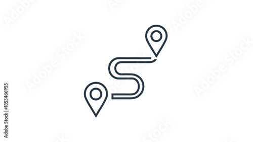 Route map with two location pins and a winding path.