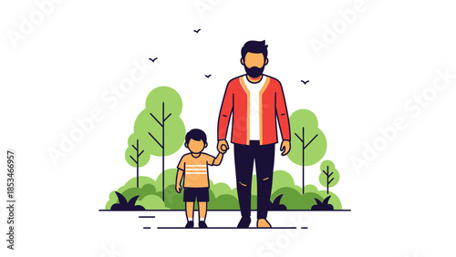 Father and Son Holding Hands in Park.