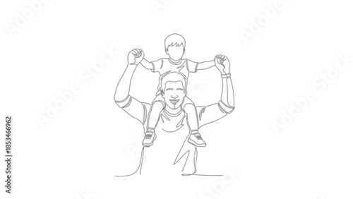 Father carrying son on shoulders, happy family moment.