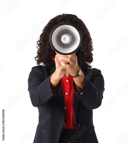 Businesswoman holding megap...