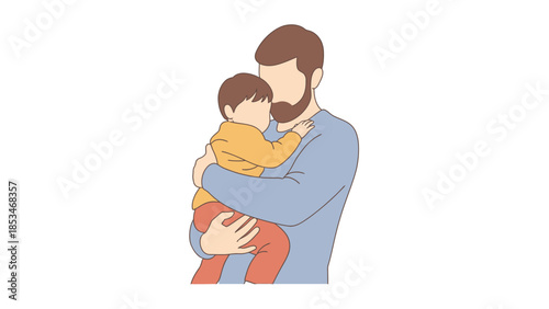 A father holding his young child lovingly in his arms, symbolizing family bonding and parental care.