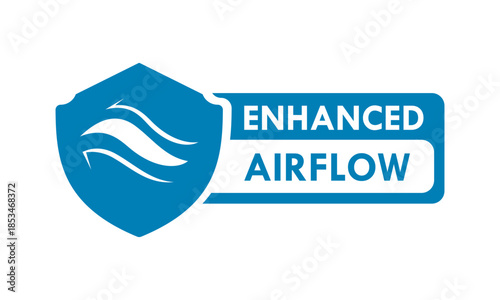 Blue badge logo featuring wavy lines representing enhanced airflow and ventilation, ideal for cooling systems, HVAC services, and breathable fabric technology.