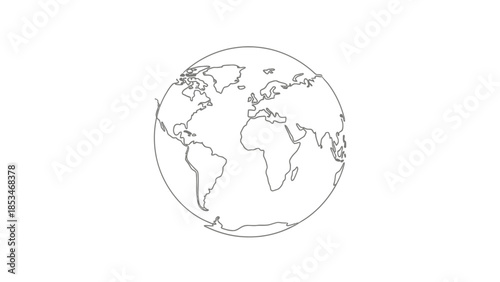 A simple, minimalist line drawing of planet Earth, showcasing continents and oceans.
