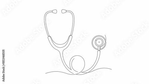 A minimalist line art drawing of a stethoscope, symbolizing healthcare and medical examination.
