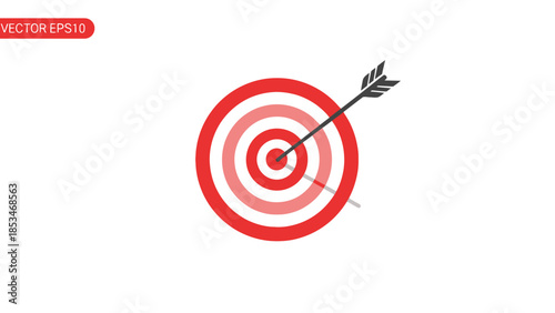 An arrow has hit the bullseye of a red and white target, symbolizing accuracy and success.