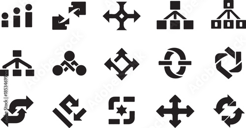 Black and white set of various business and technology icons