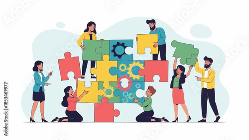 Teamwork and Collaboration Assembling a Complex Puzzle Together.