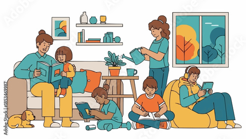 Family enjoying leisure activities together at home.