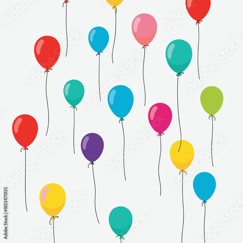A cheerful and colorful background featuring a lively assortment of bright, helium-filled balloons floating upwards, perfect for celebrations.