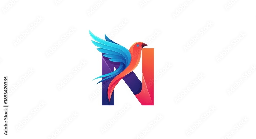 Obraz premium Stylized avian artwork intertwined with an elegant letterform N creative design