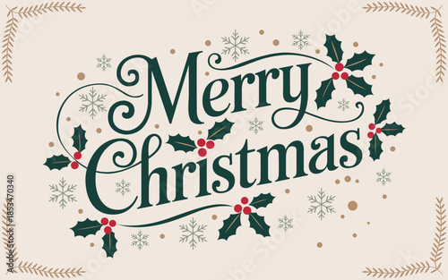 Merry Christmas greeting card. Merry Christmas hand drawn calligraphy lettering vector. Trendy vintage style. holiday typography for cards, t-shirts, banners, posters. Xmas decoration design template