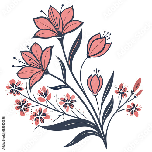 Decorative Floral Cluster  Elegant Vector Art  Pur (3) Vector Illustration