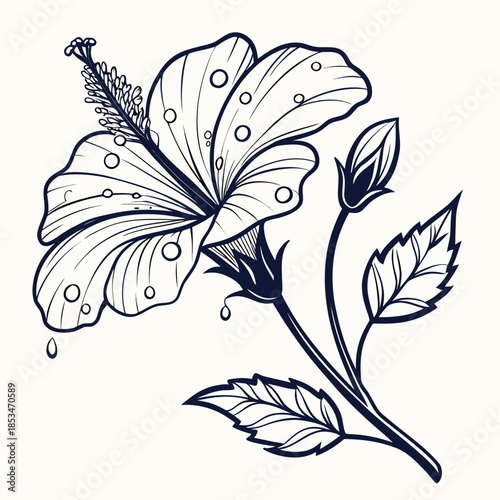 Flower With Water Droplets Illustration  Clean Vec (3) Vector Illustration