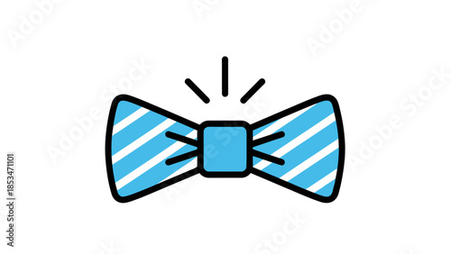 A bright blue bow tie with white diagonal stripes and a central knot, depicted in a simple, clean graphic style.