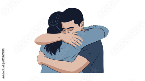 A man and a woman embracing each other tightly, conveying a sense of comfort and support.