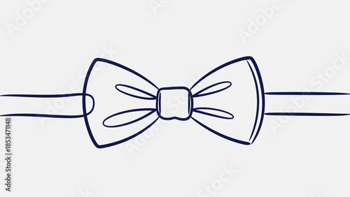 A simple, hand-drawn line art illustration of a classic blue bow tie on a white background.