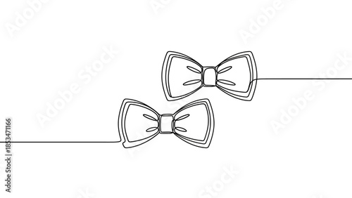 A minimalist, continuous line drawing of two elegant bow ties against a clean white background.