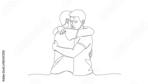 A minimalist line drawing depicts two individuals embracing each other in a warm and comforting hug, symbolizing connection and support.