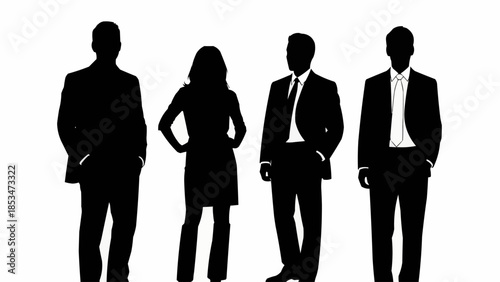 Silhouettes of four business professionals standing together.