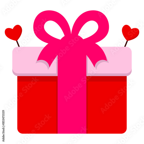 Gift box with pink ribbon and hearts