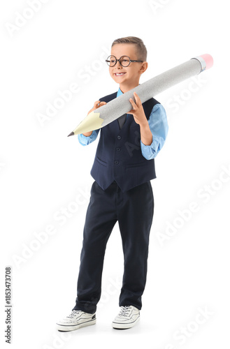 Cute little schoolboy with ...