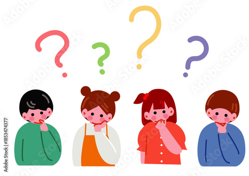 考える子供達のイラストセット