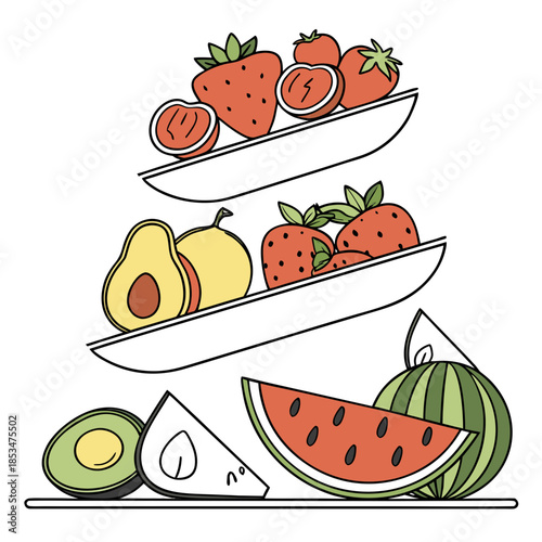 Modern Food Arrangement Flat Design  Isolated  (2) Vector Illustration