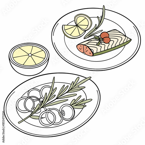 Minimal Food Plating Illustration  Clean Vector  W Vector Illustration