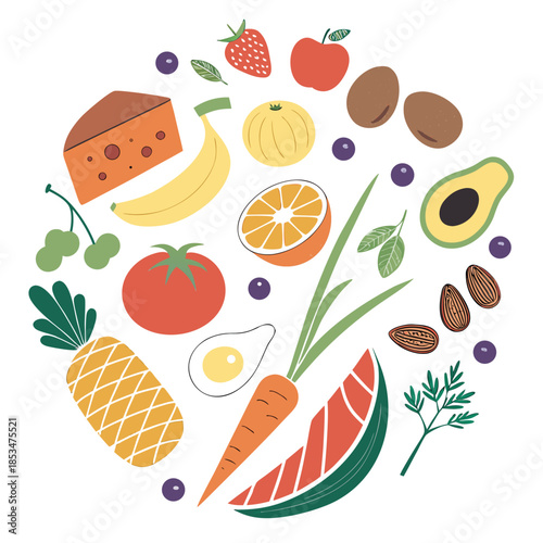 Modern Food Arrangement Flat Design  Isolated  Vector Illustration