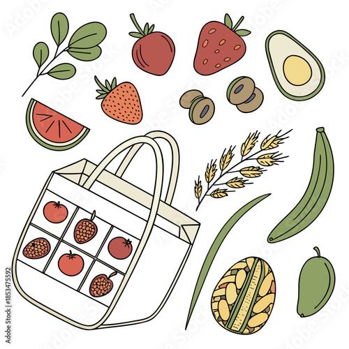 Sustainable Healthy Food Assortment  Minimal Vecto (3) Vector Illustration