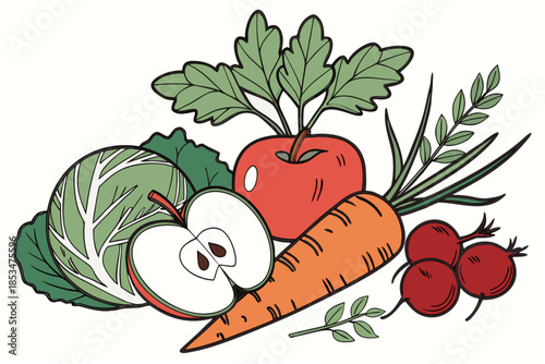 Organic Fresh Food Illustration  Clean Vector  Whi (1) Vector Illustration