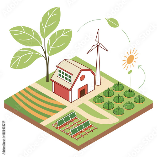 Green Food Production Concept  Flat Vector  White  Vector Illustration