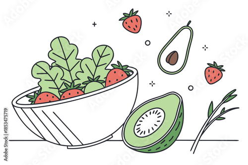 Clean Green Food Concept Art  Minimal Vector  Isol (1) Vector Illustration