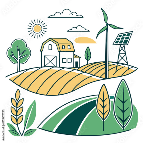 Green Food Production Concept  Flat Vector  White  (1) Vector Illustration