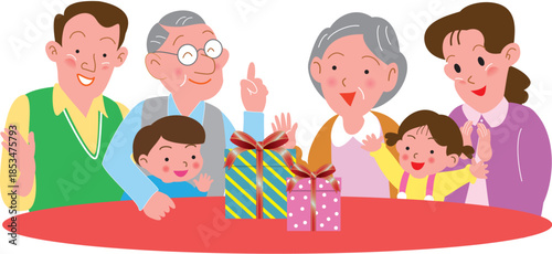 プレゼントで祝う家族
