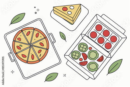 Frozen Food Flat Lay Concept  Clean Vector  White  (3) Vector Illustration