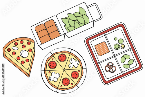 Frozen Food Flat Lay Concept  Clean Vector  White  Vector Illustration