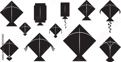 Collection of Diverse Indian Kite Silhouette Shapes

Traditional Fighter Kites Silhouette for Makar Sankranti

Patang Silhouette Set for Indian Cultural Festivals

Uttarayan Kite Festival Silhouette V