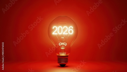 Glowing light bulb with the year 2026 illuminated inside, symbolizing a bright future