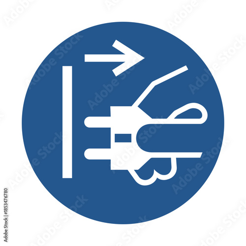 ISO 7010 M006 Disconnect Plug Icon. Mandatory Sign Disconnect Mains Plug. Electrical Safety Instruction. Power Plug Removal Safety Pictogram. Disconnect Mains Plug Mandatory Symbol.