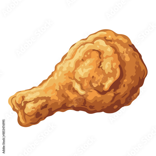 Crispy fried chicken drumstick illustration on white background.