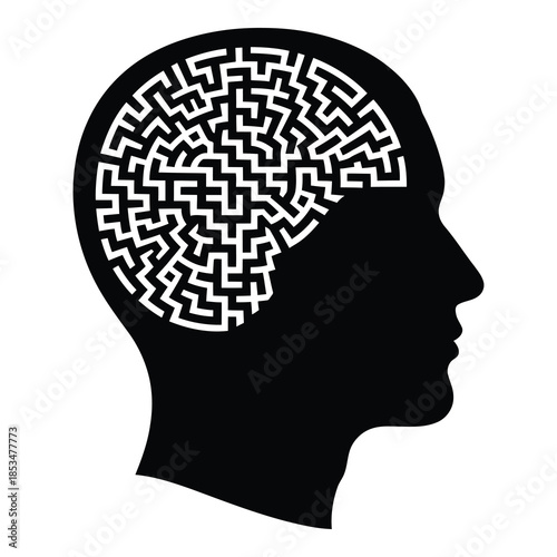 Complex thought process in a person's mind maze