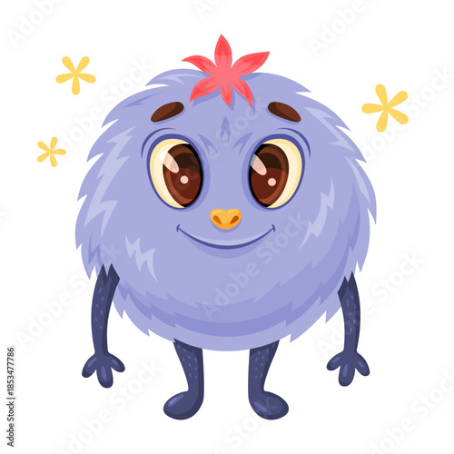 fluffy cute monster, soft fur, smile