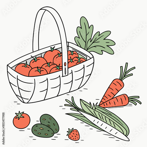 Fresh Farm Produce Still Life  Minimal Vector  Whi (1) Vector Illustration