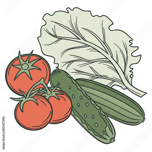 Fresh Farm Produce Still Life  Minimal Vector  Whi (2) Vector Illustration