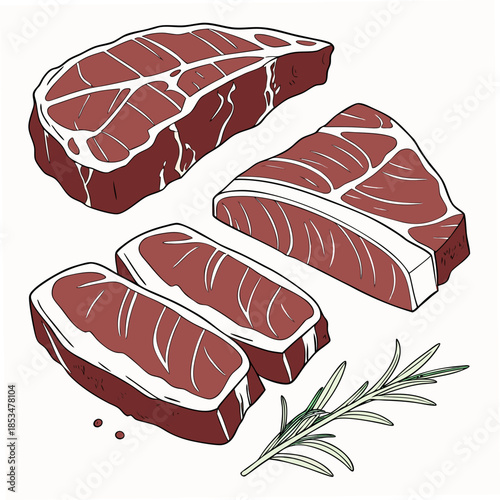 Raw Meat Cuts Neatly Arranged  Flat Vector  Isolat (3) Vector Illustration