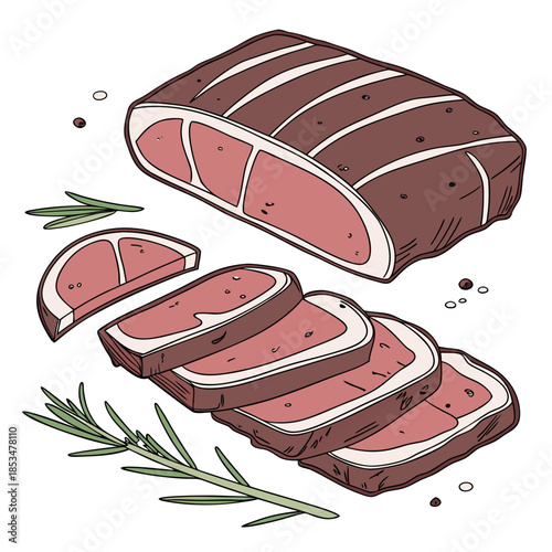Raw Meat Cuts Neatly Arranged  Flat Vector  Isolat (1) Vector Illustration